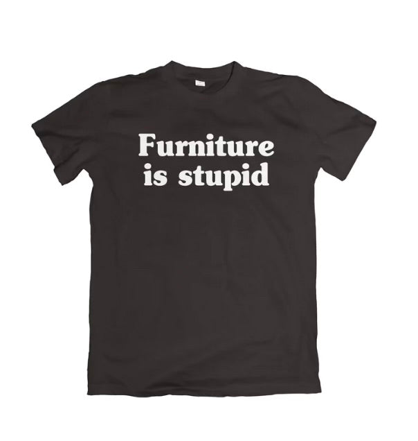 Black shirt with white lettering