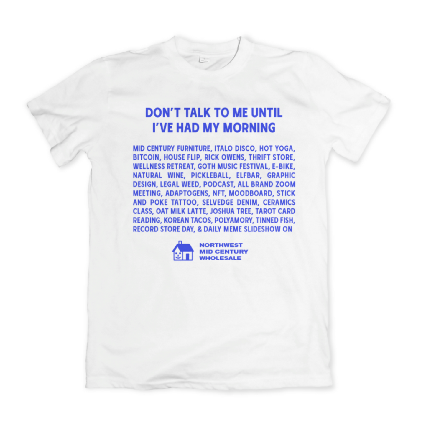White with blue lettering