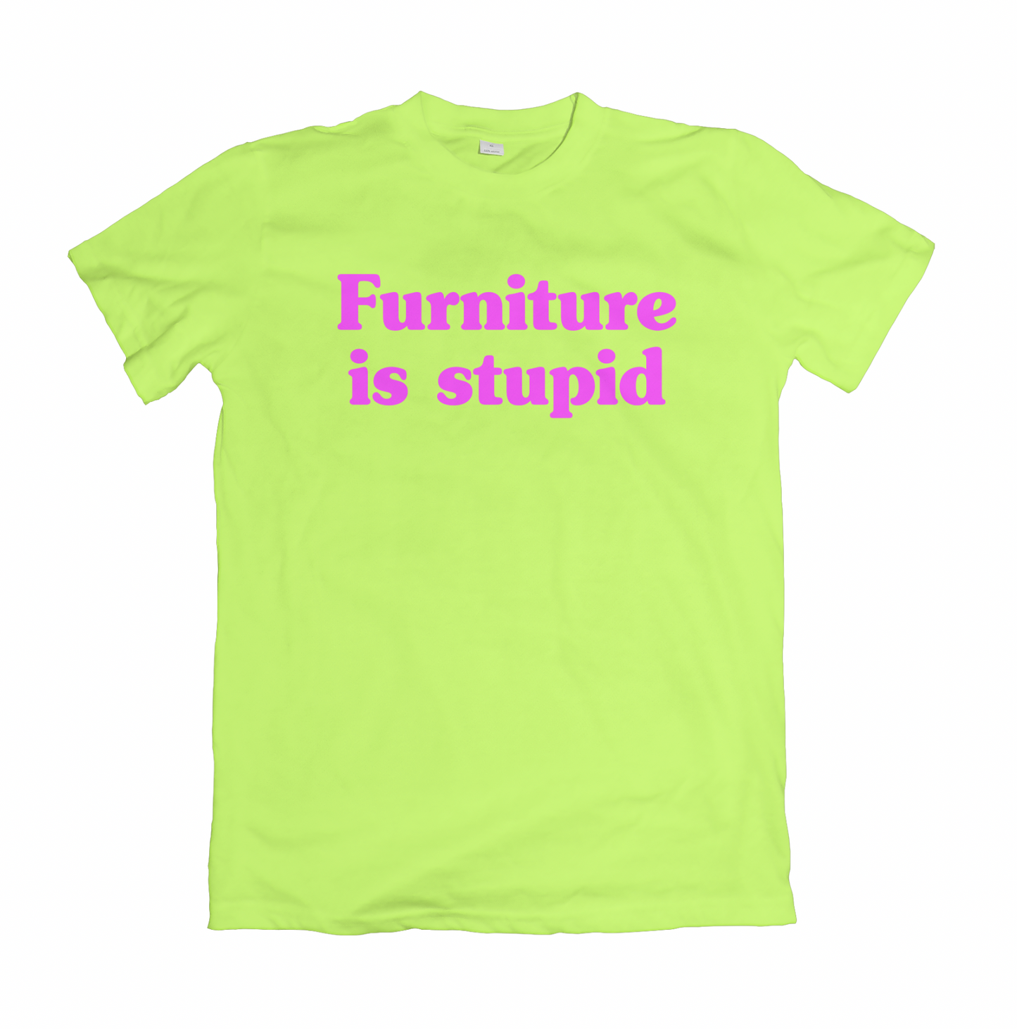 Chartreuse shirt with pink lettering