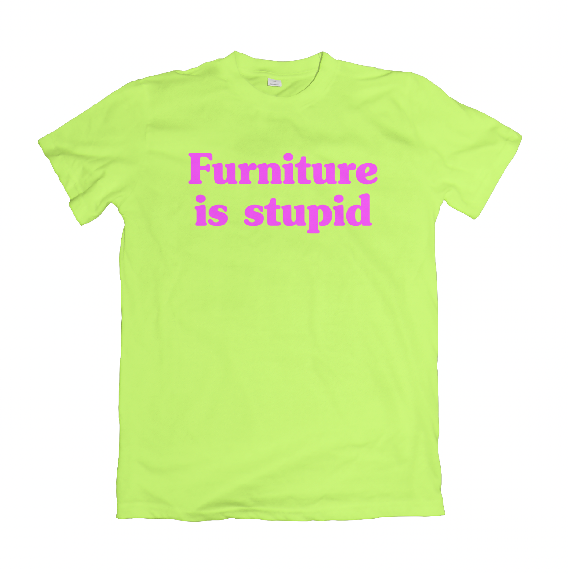 Chartreuse shirt with pink lettering