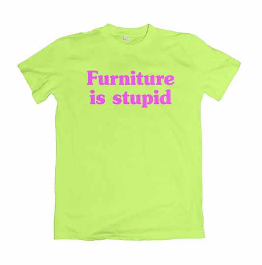 Chartreuse shirt with pink lettering
